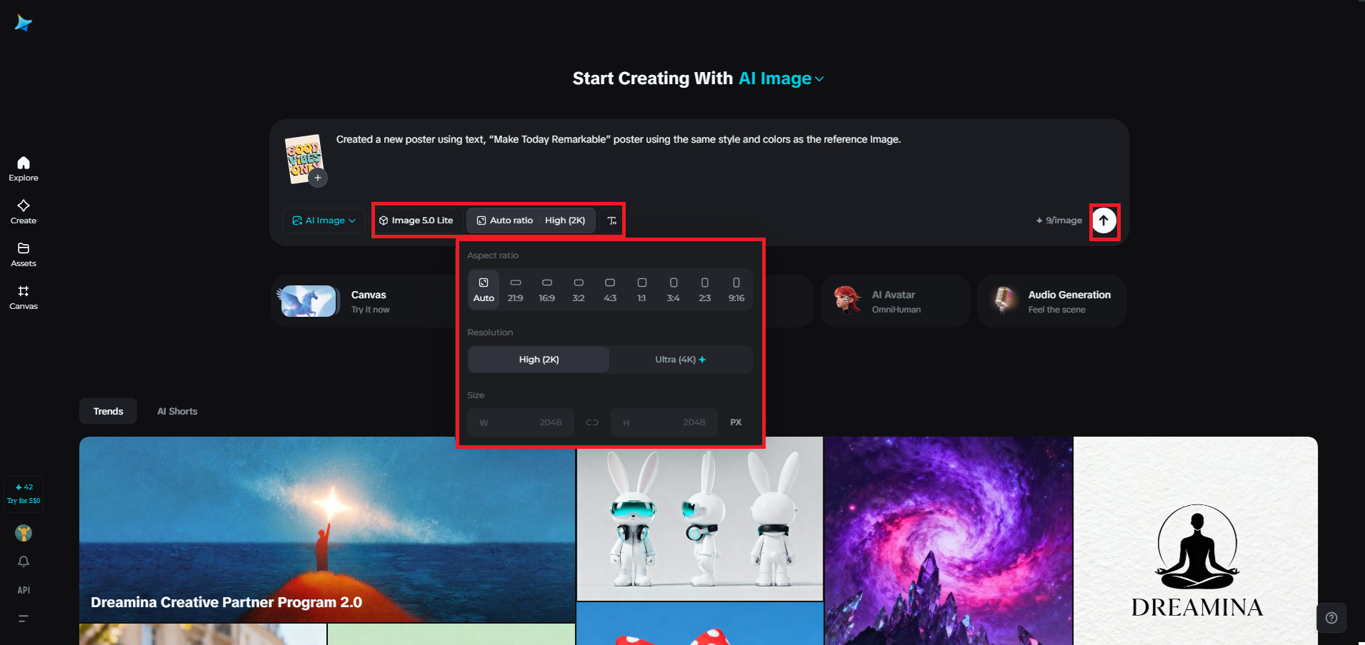 Select the model and adjust output settings