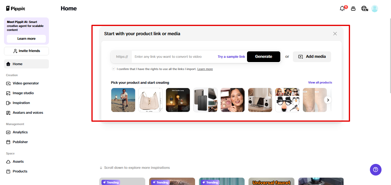 Pippit one-click video solution