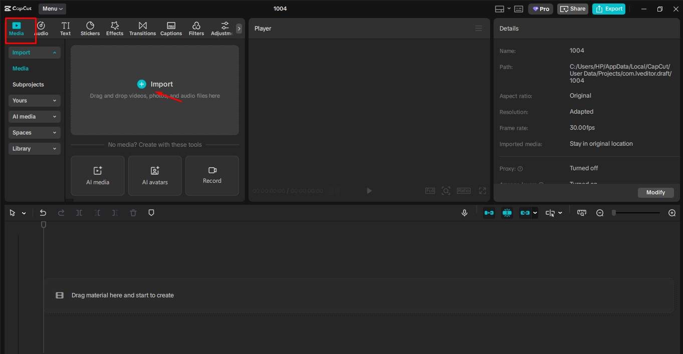 Import your video into CapCut