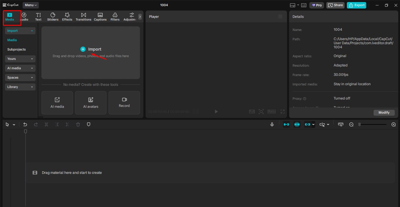 Import your video into CapCut