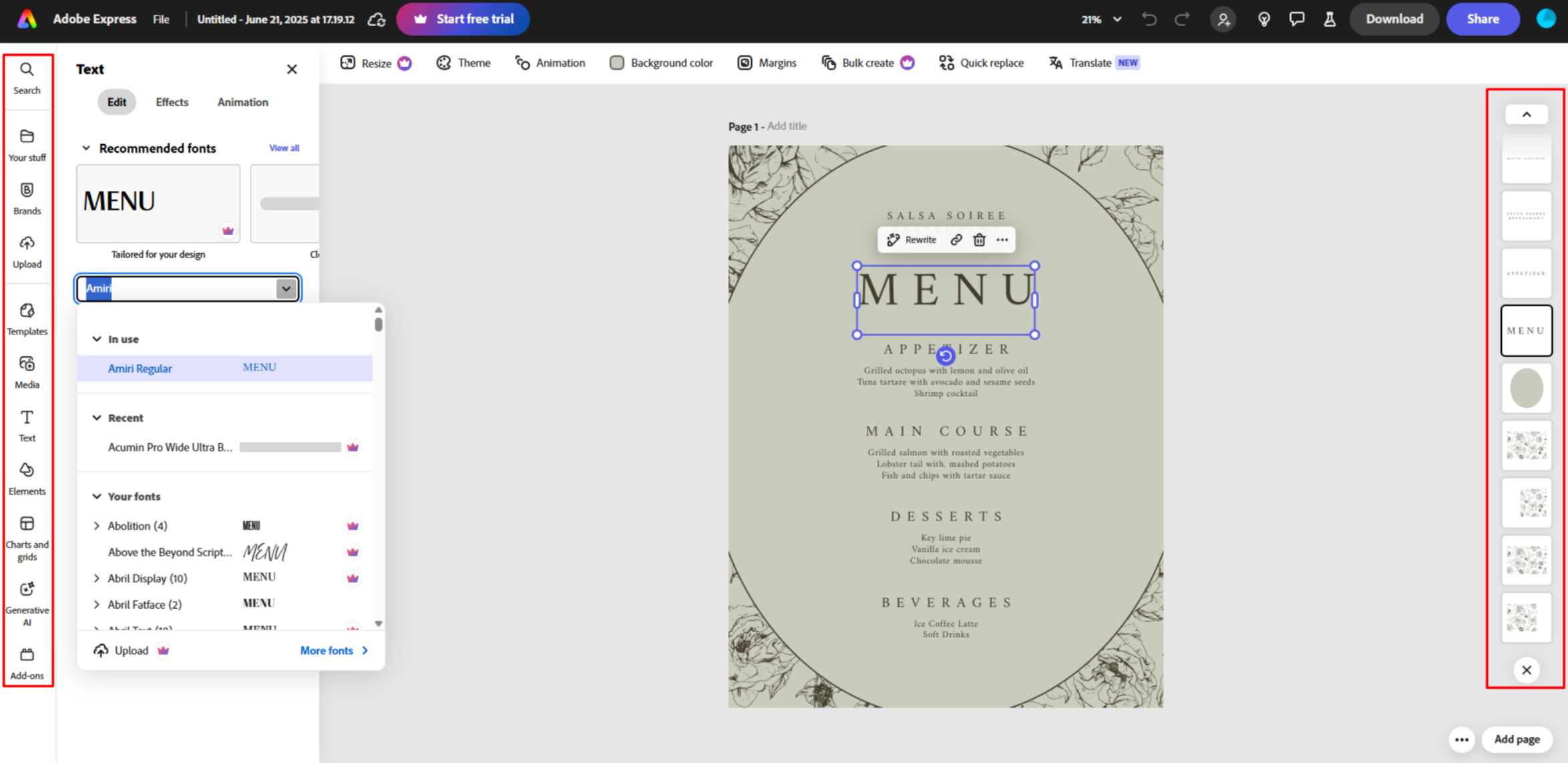 Adding content to the flyer in Adobe 