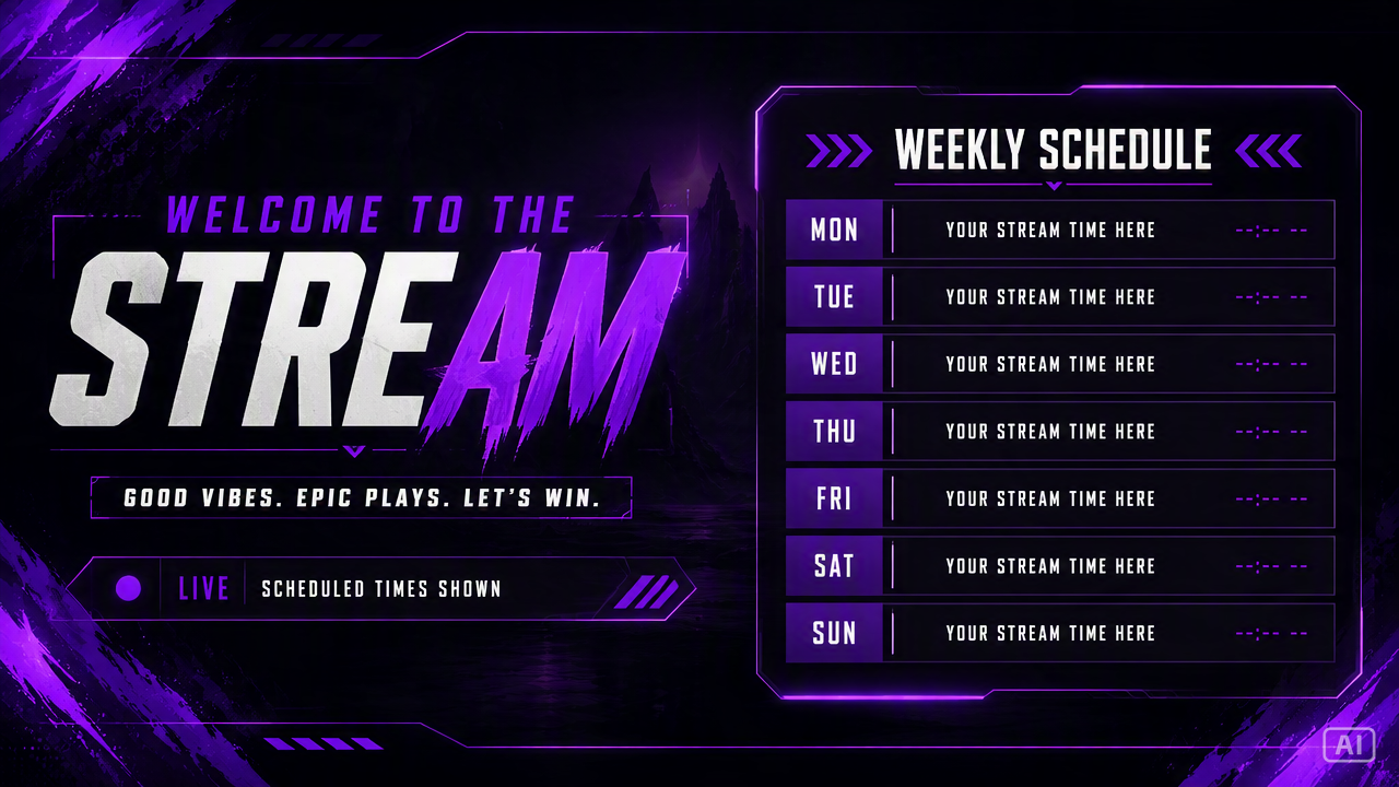 Twitch banner schedule image generated by Pippit