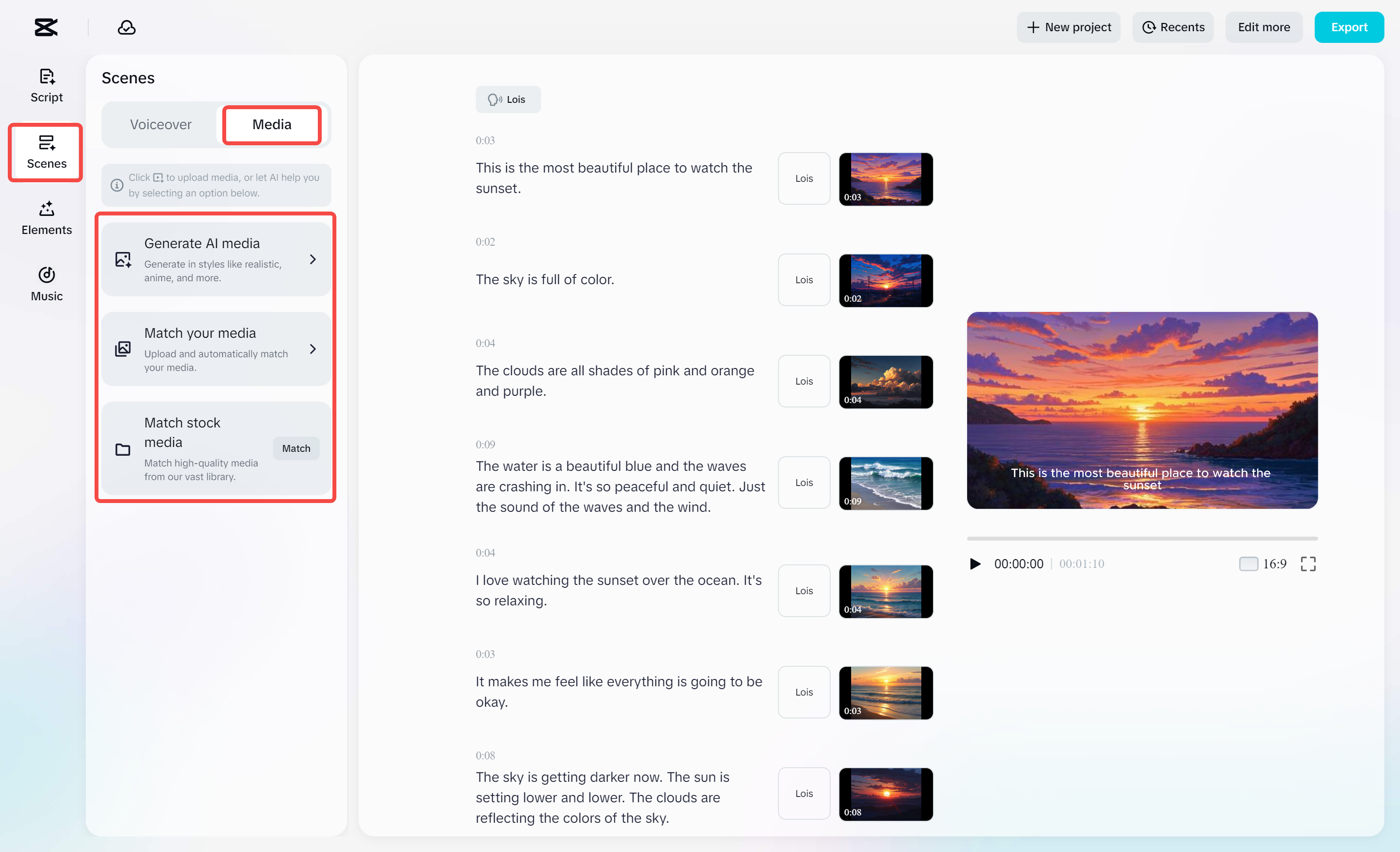 Adding voiceover to video in CapCut's AI video maker