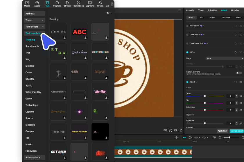 Customizing the logo in CapCut's AI logo maker