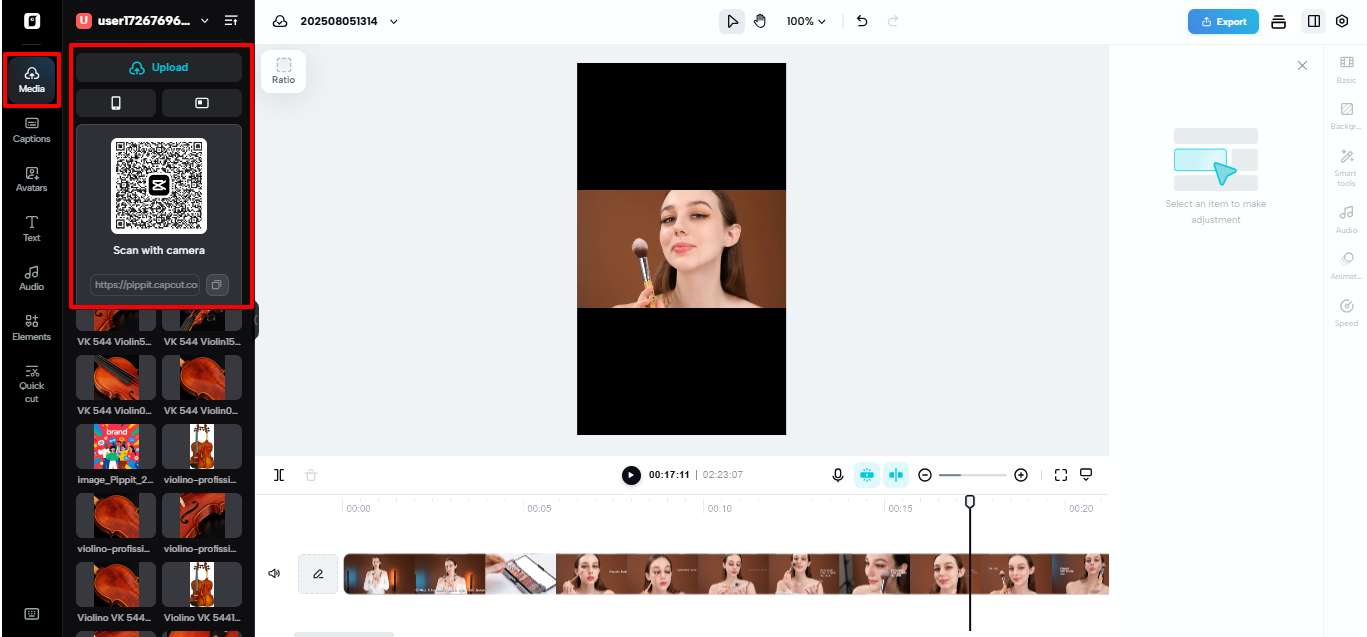 Uploading video to Pippit