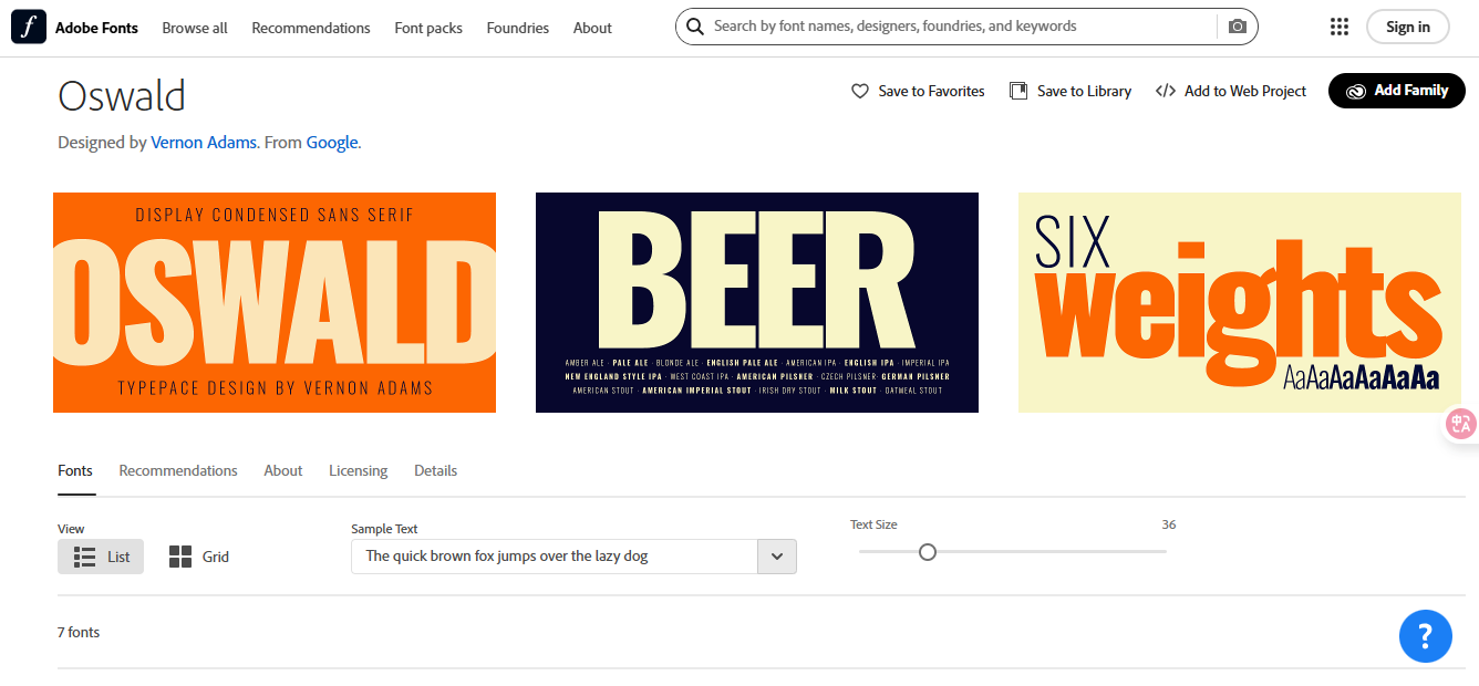 Adobe Fonts Oswald font