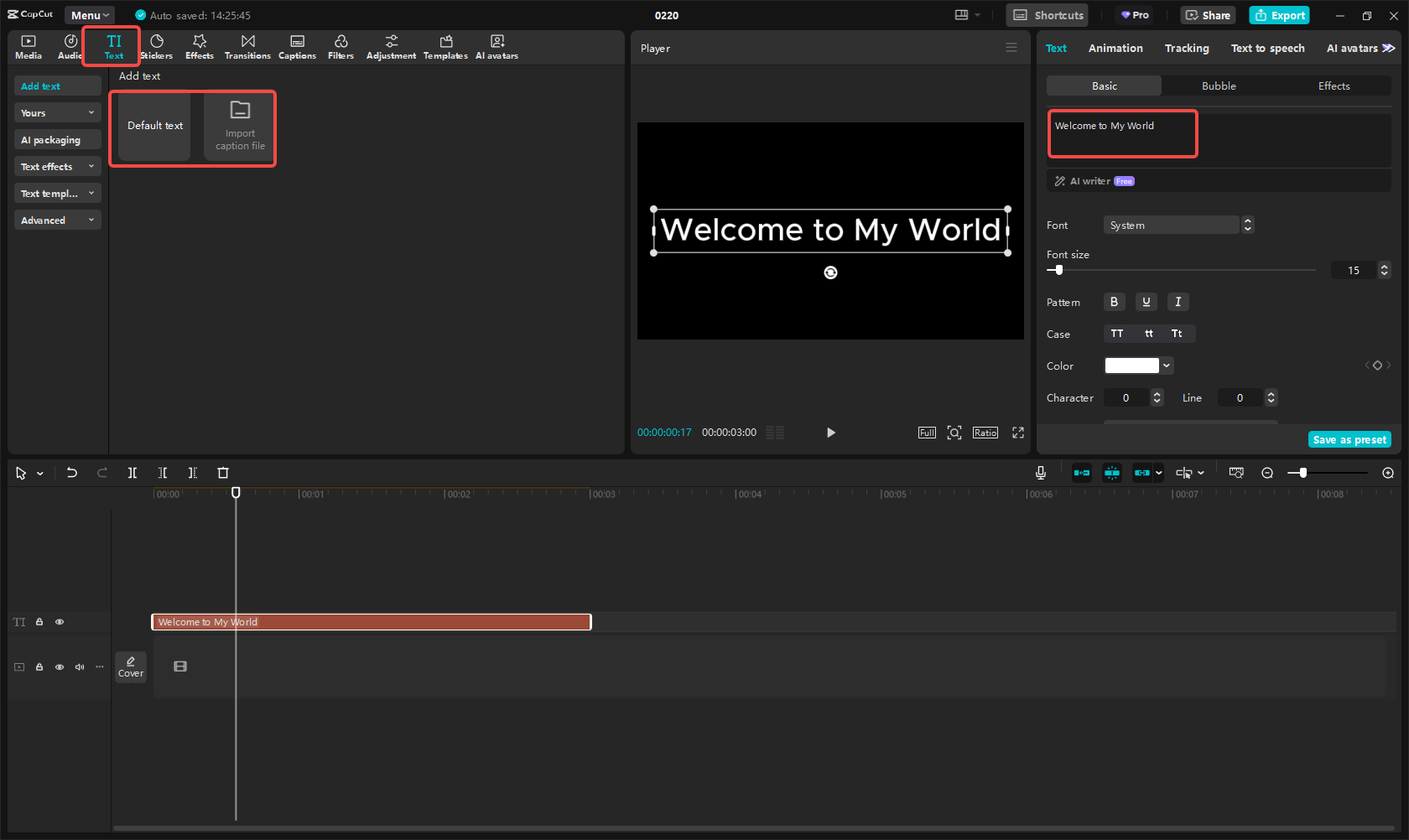 Input text to CapCut