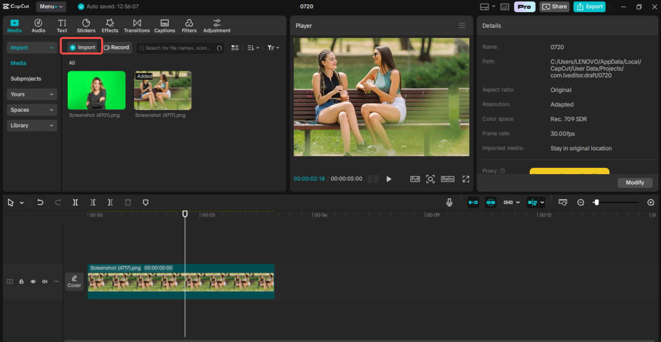 Importing the image into CapCut
