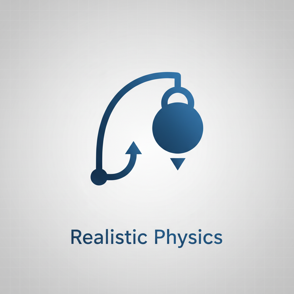 Minimal glyph of a weight/arc symbol representing realistic physics for car jump motion.