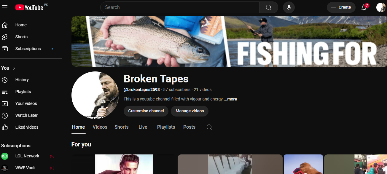 YouTube banner on the YouTube channel homepage