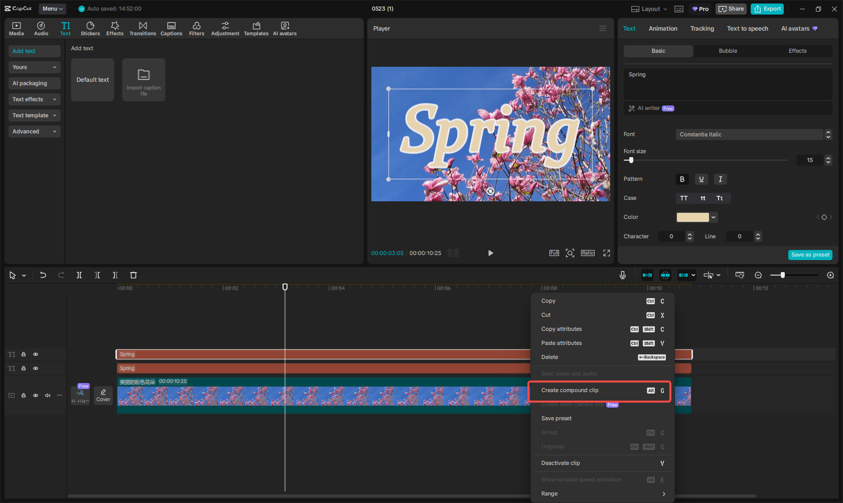 Select Create compound clip option