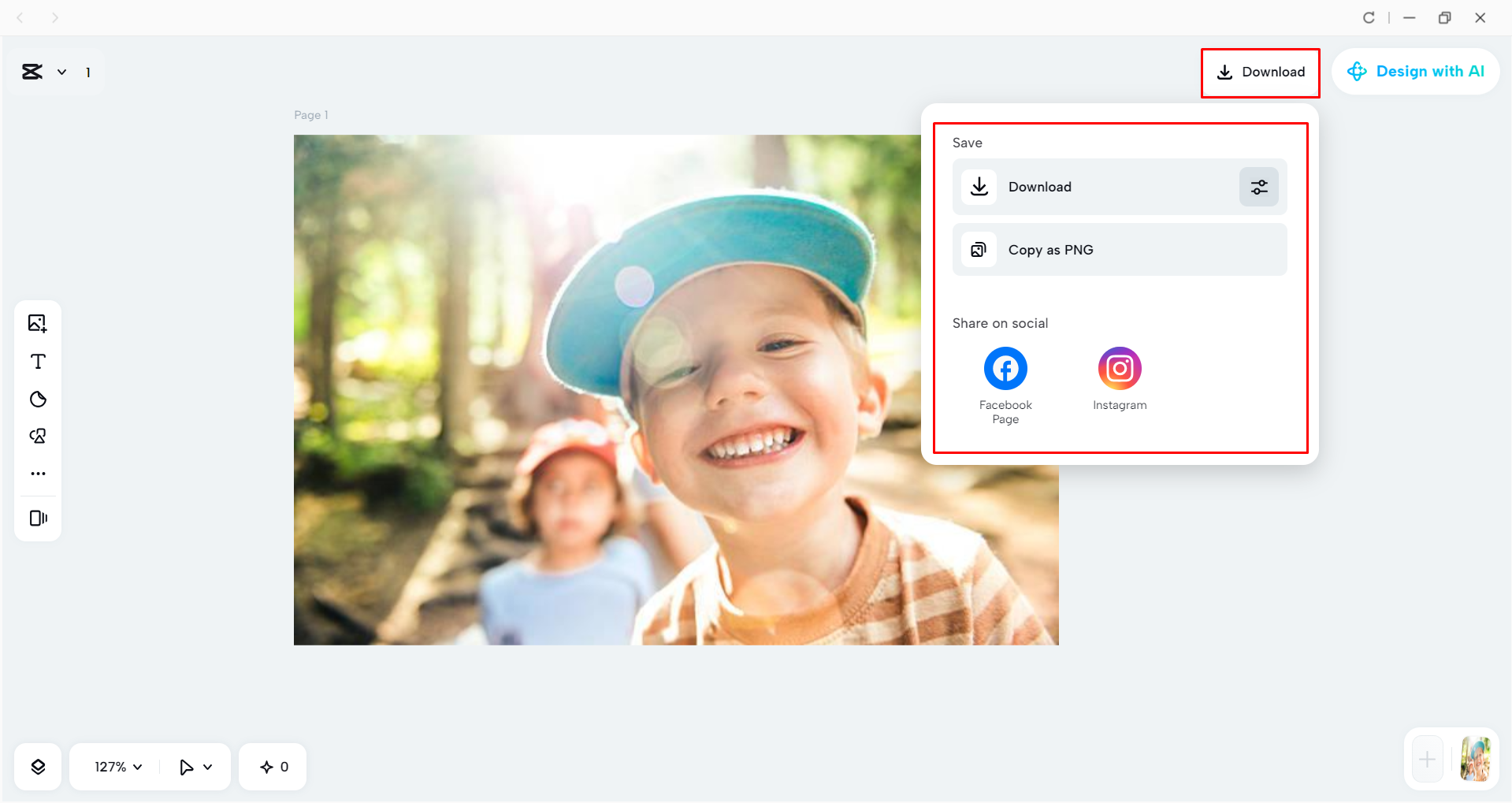 Downloading the image from the CapCut desktop video editor