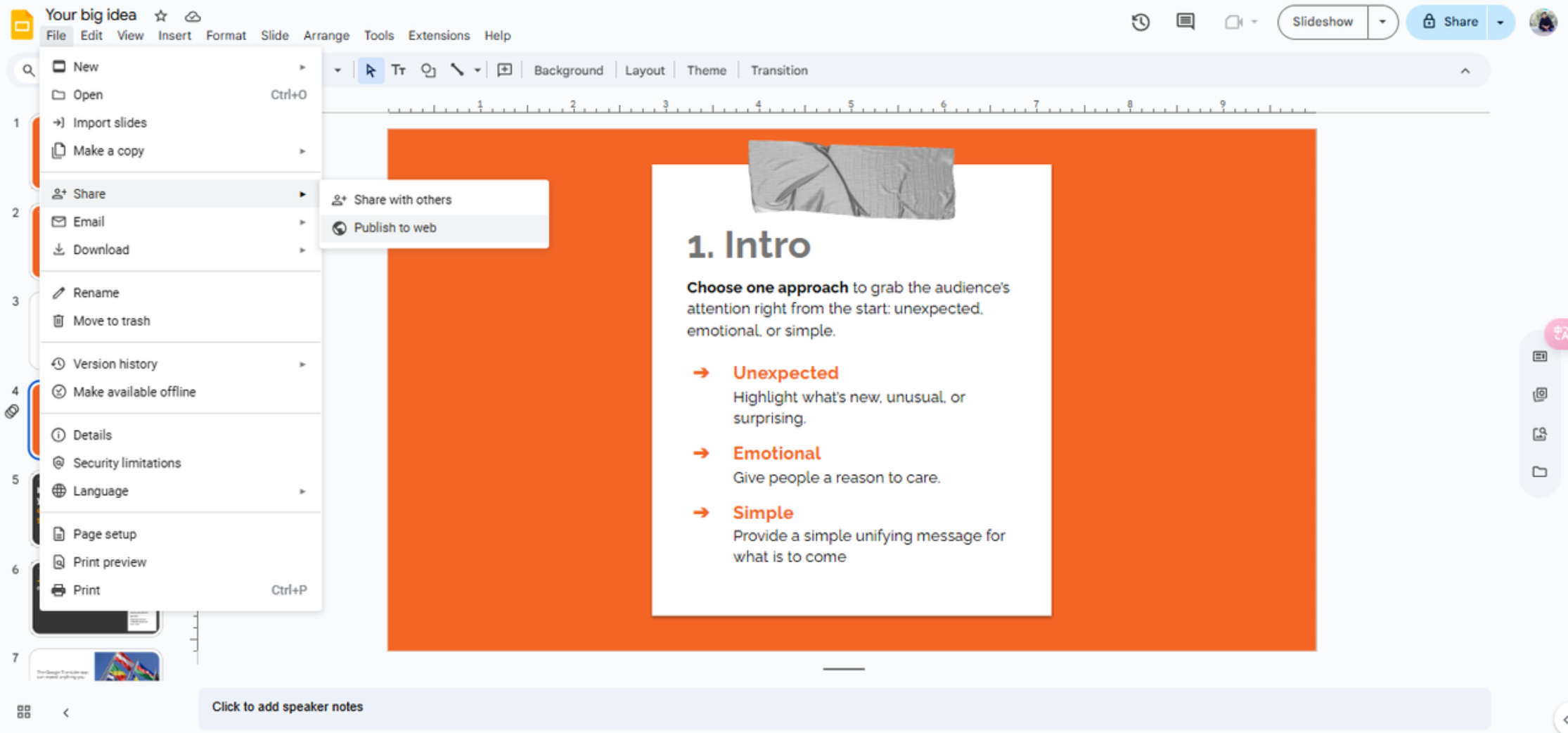Publish the slideshow to the web