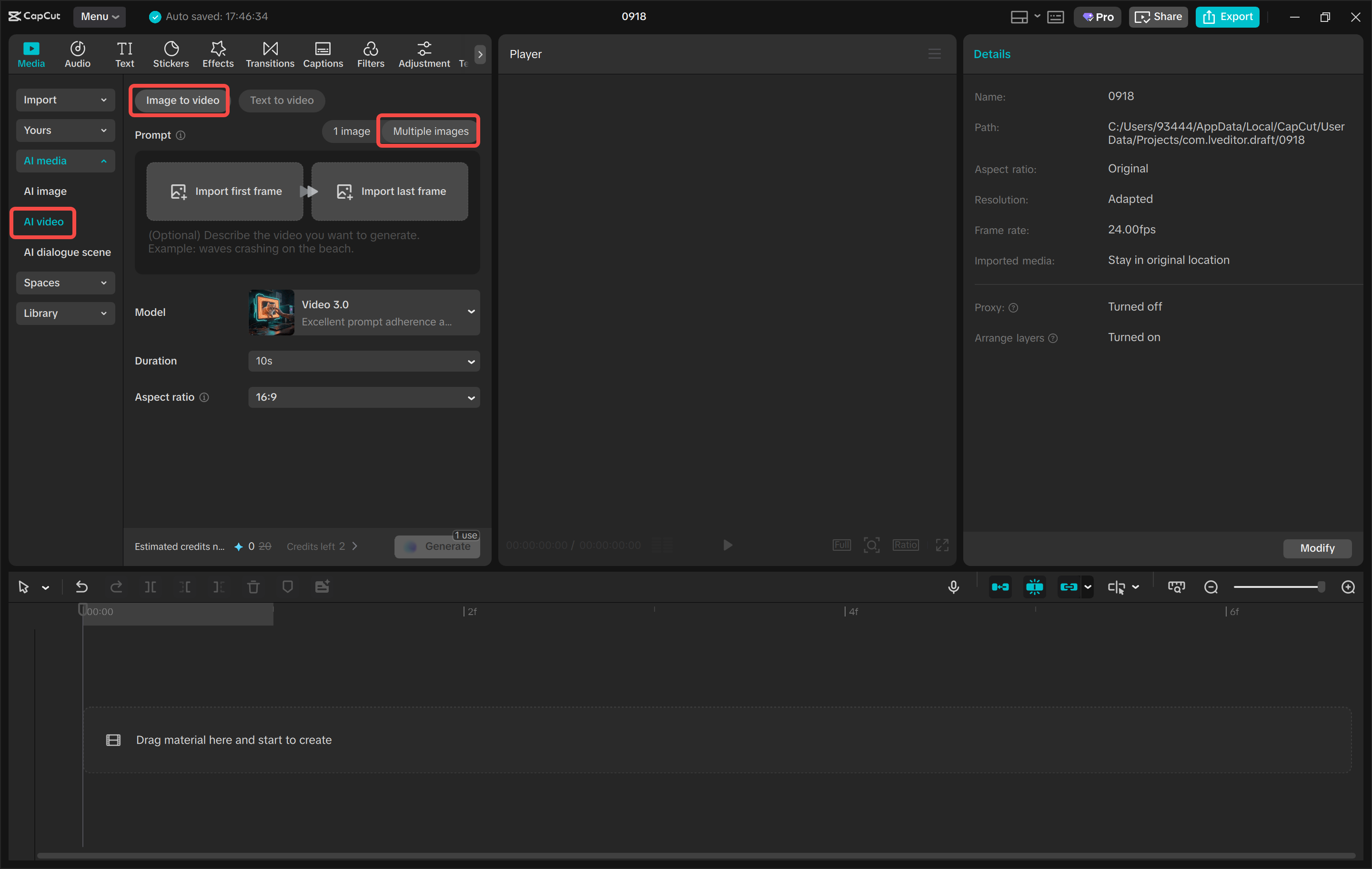 Opening the image to video tool in the CapCut desktop video editor
