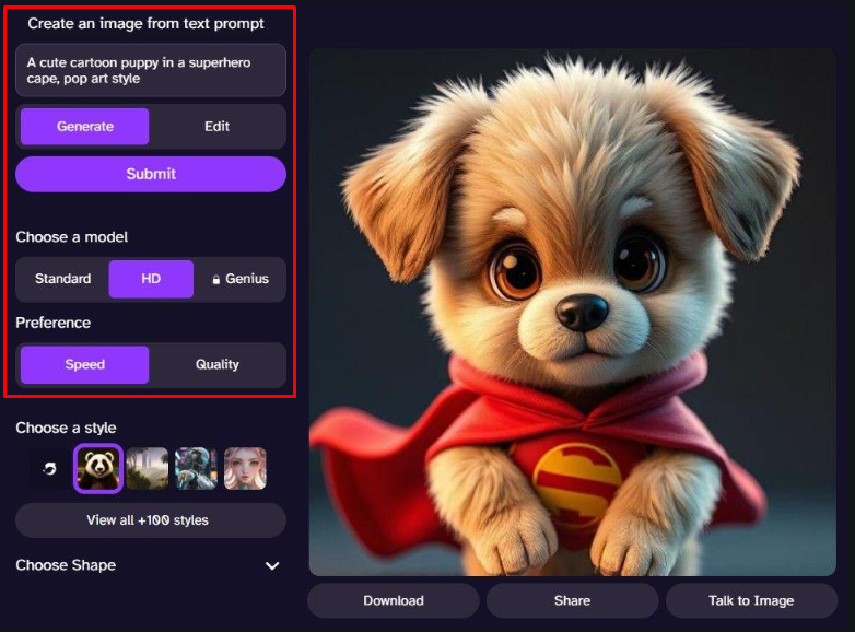 Generating images with the DeepAI image generator