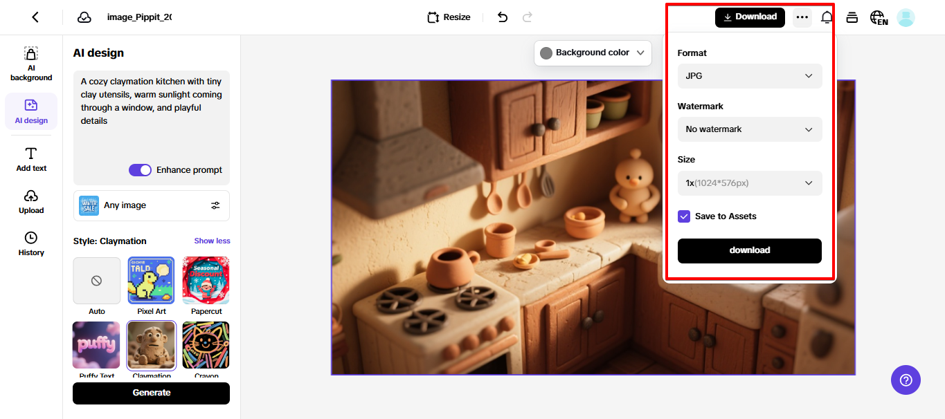 Esporta l'immagine in claymation