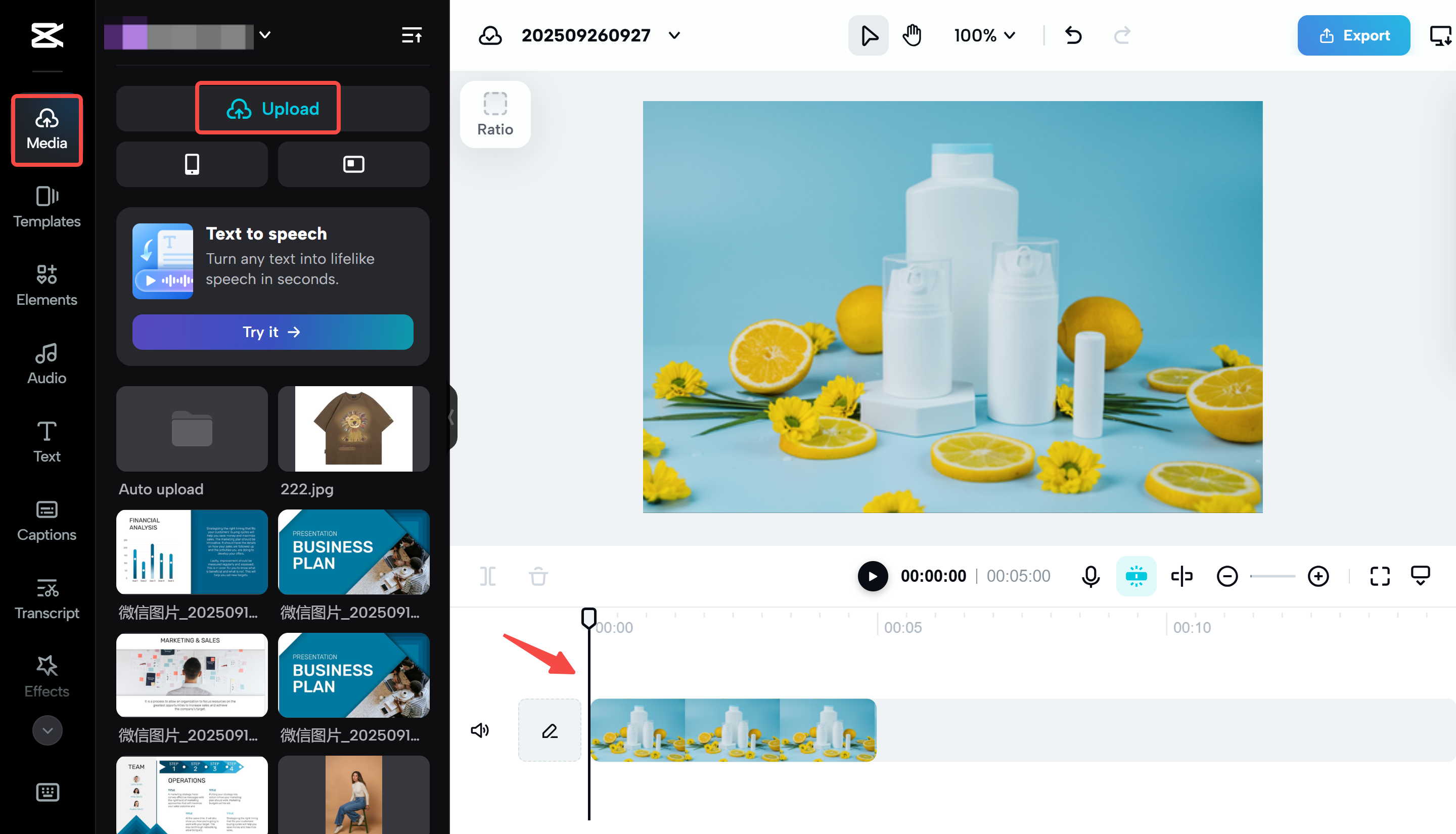 Upload your video to CapCut Web