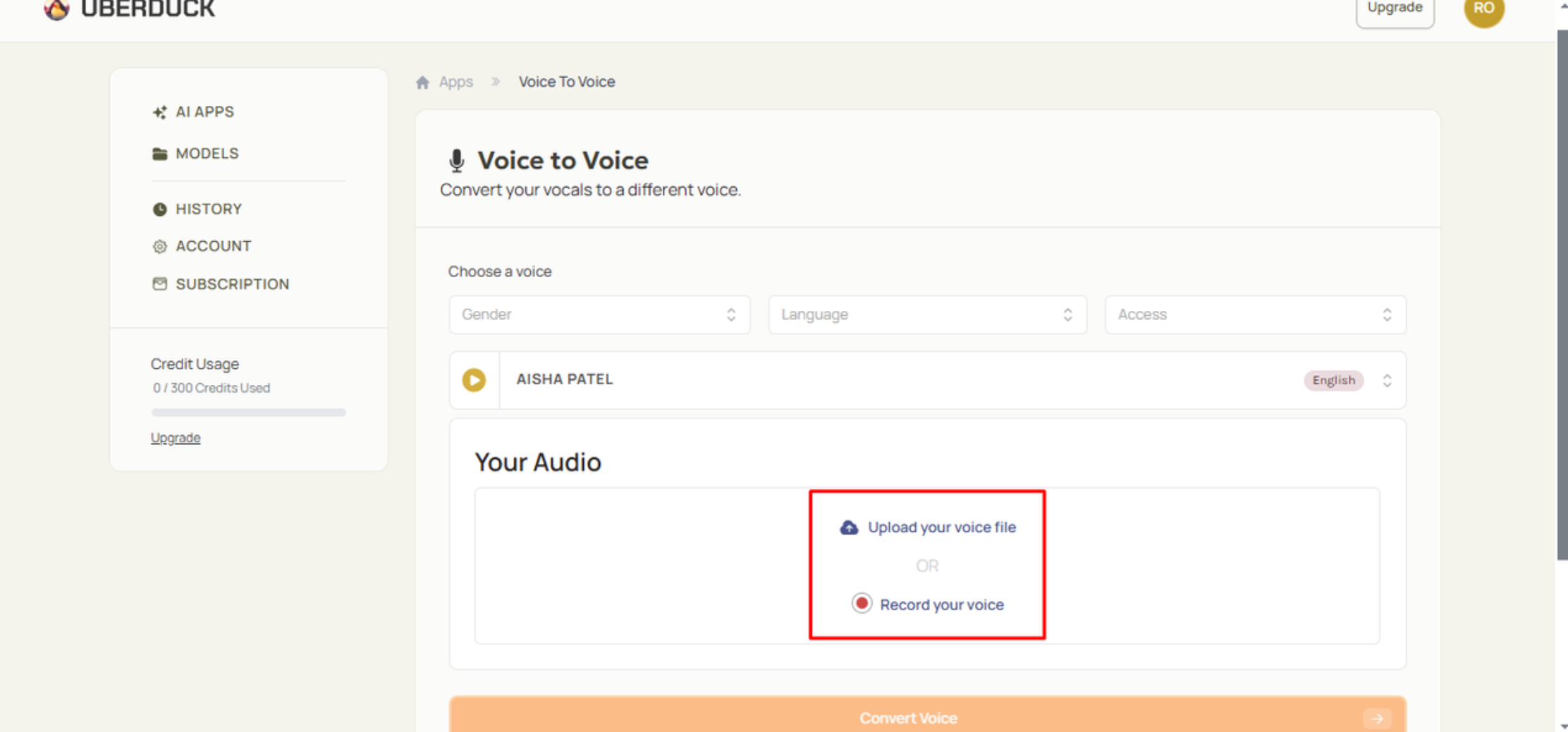 caricamento audio per la generazione vocale del rapper AI in Uberduck