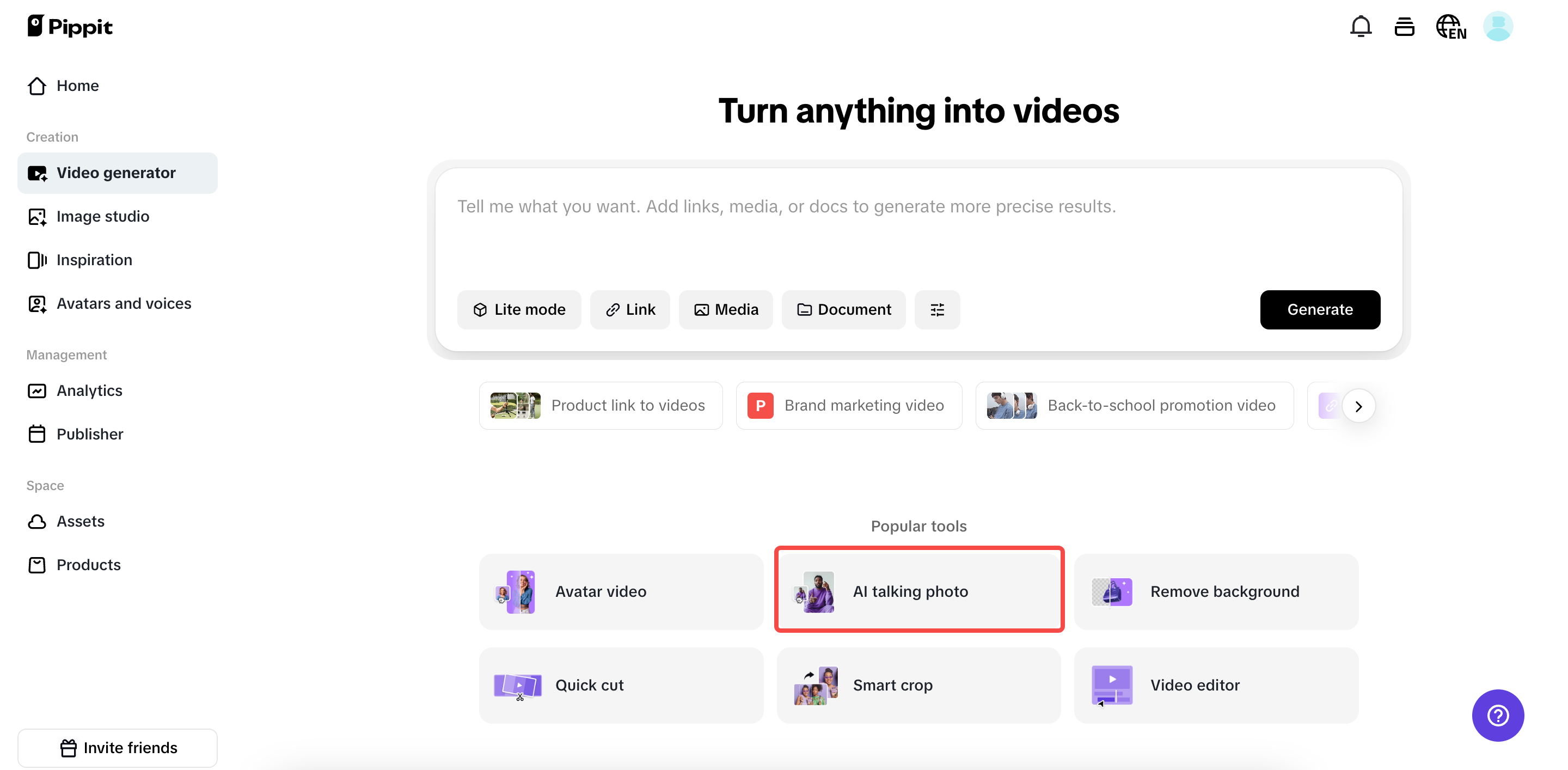 Select the AI talking photo feature
