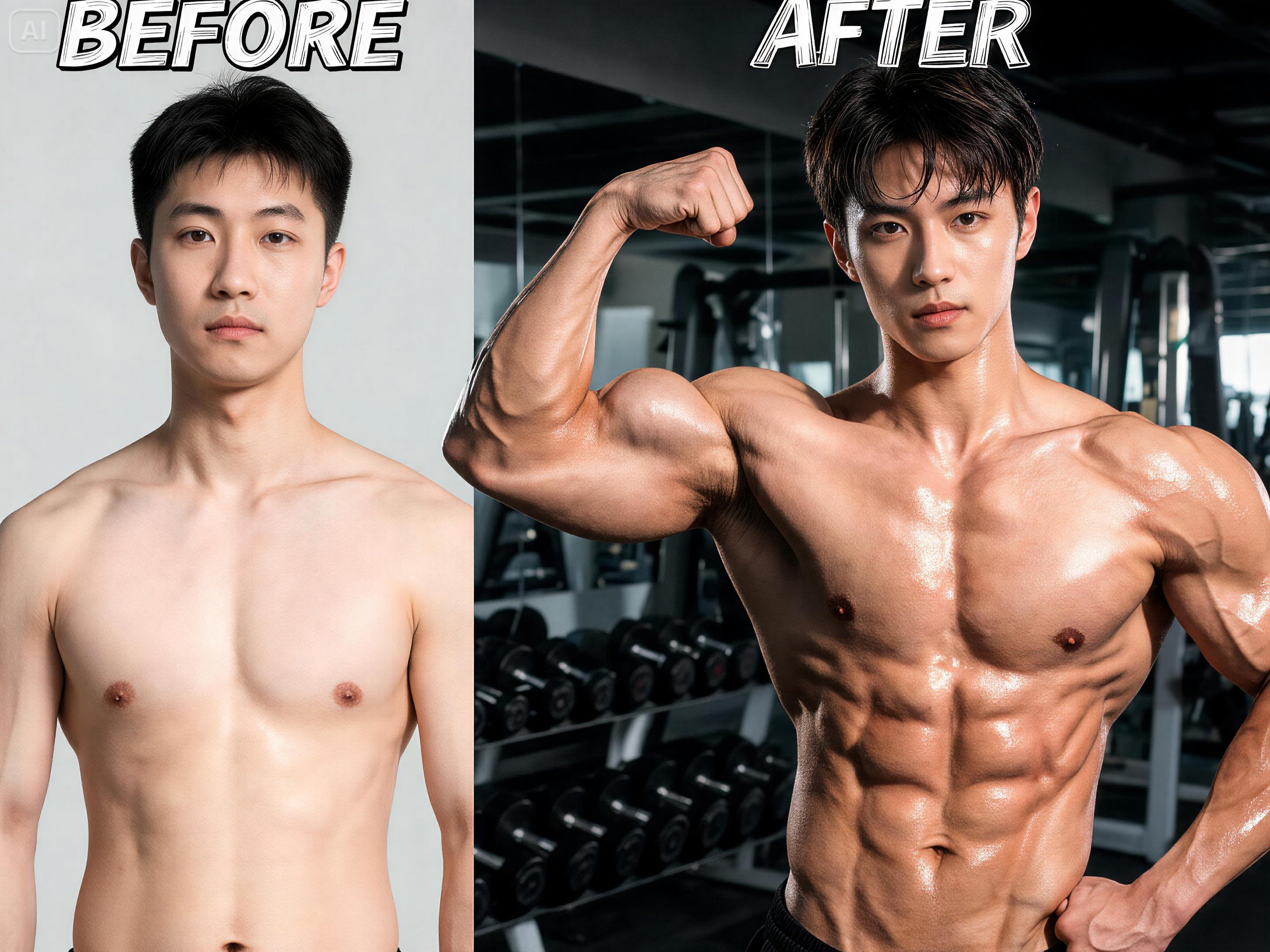 Prompt for a defined athletic build 