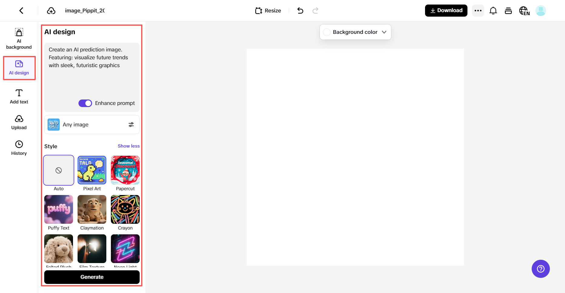 Εισάγετε την προτροπή και δημιουργήστε τον σχεδιασμό σας