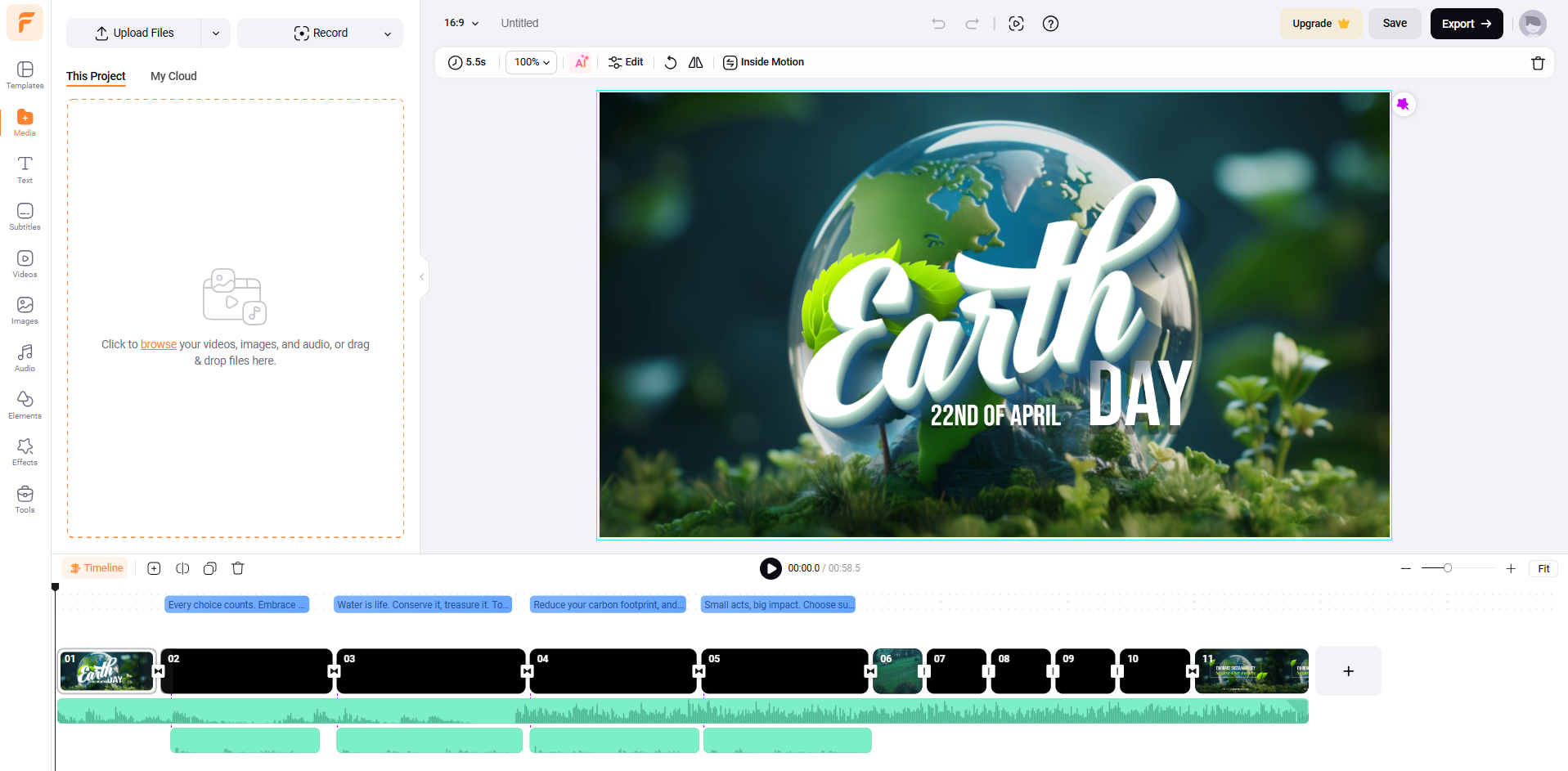 Interface of Flexclip - a valuable and free YouTube 3D intro maker