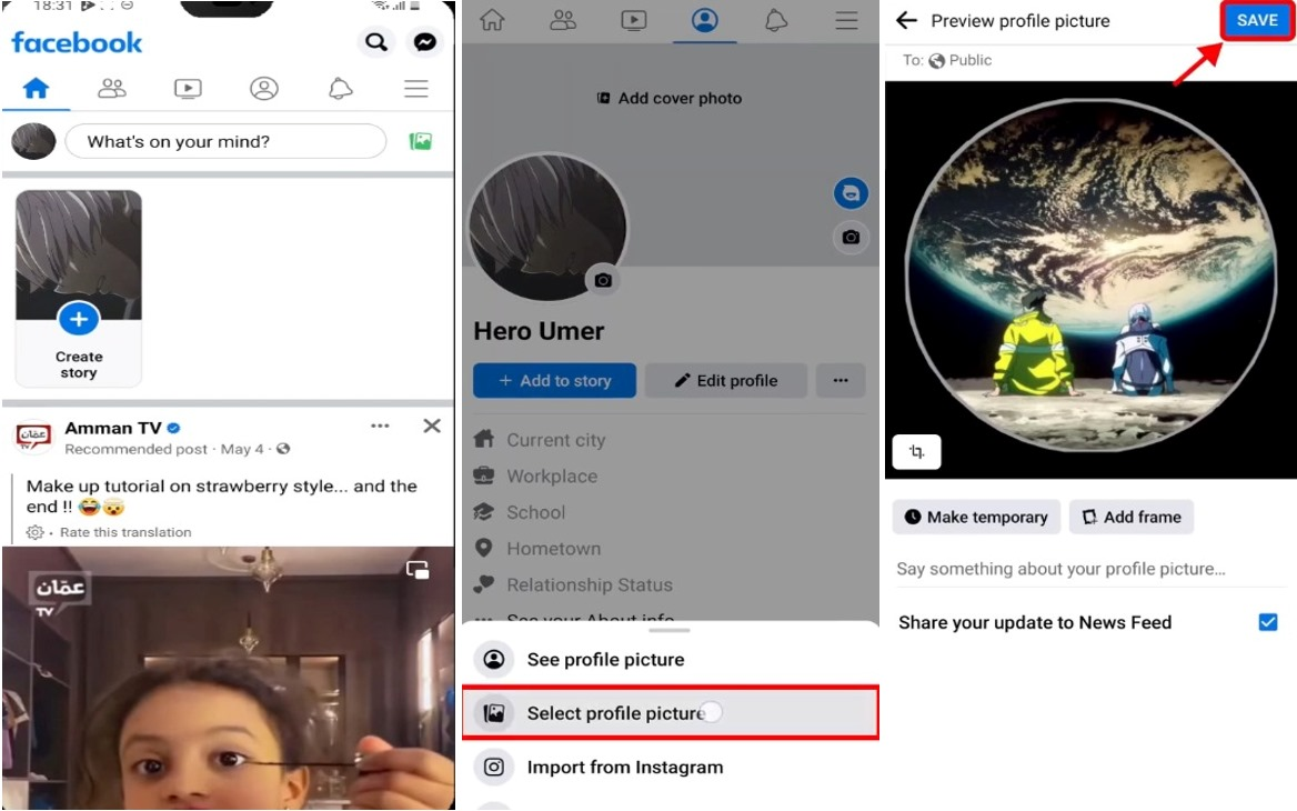 Image showing how to change profile picture on Facebook on iPhone