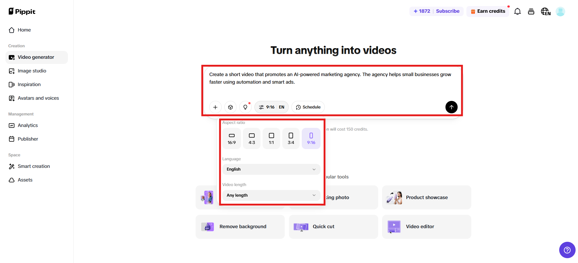Ajustez les paramètres et générez la vidéo.