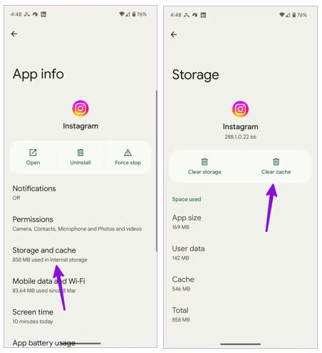 Removing cache to avoid Instagram Reel lagging