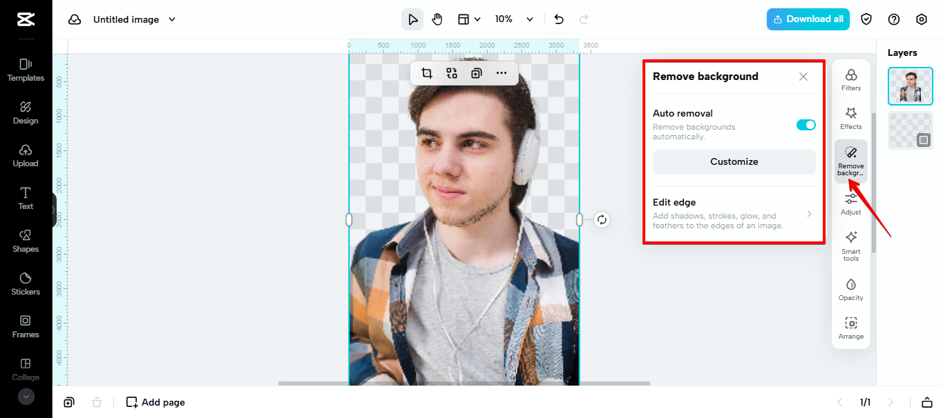 Removing image background in CapCut Web