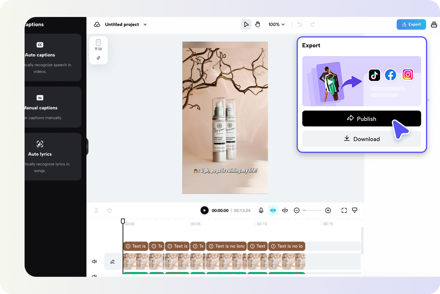 Pippit's Link to Video interface showing a product link being converted into a video draft with AI-generated script and voiceover options