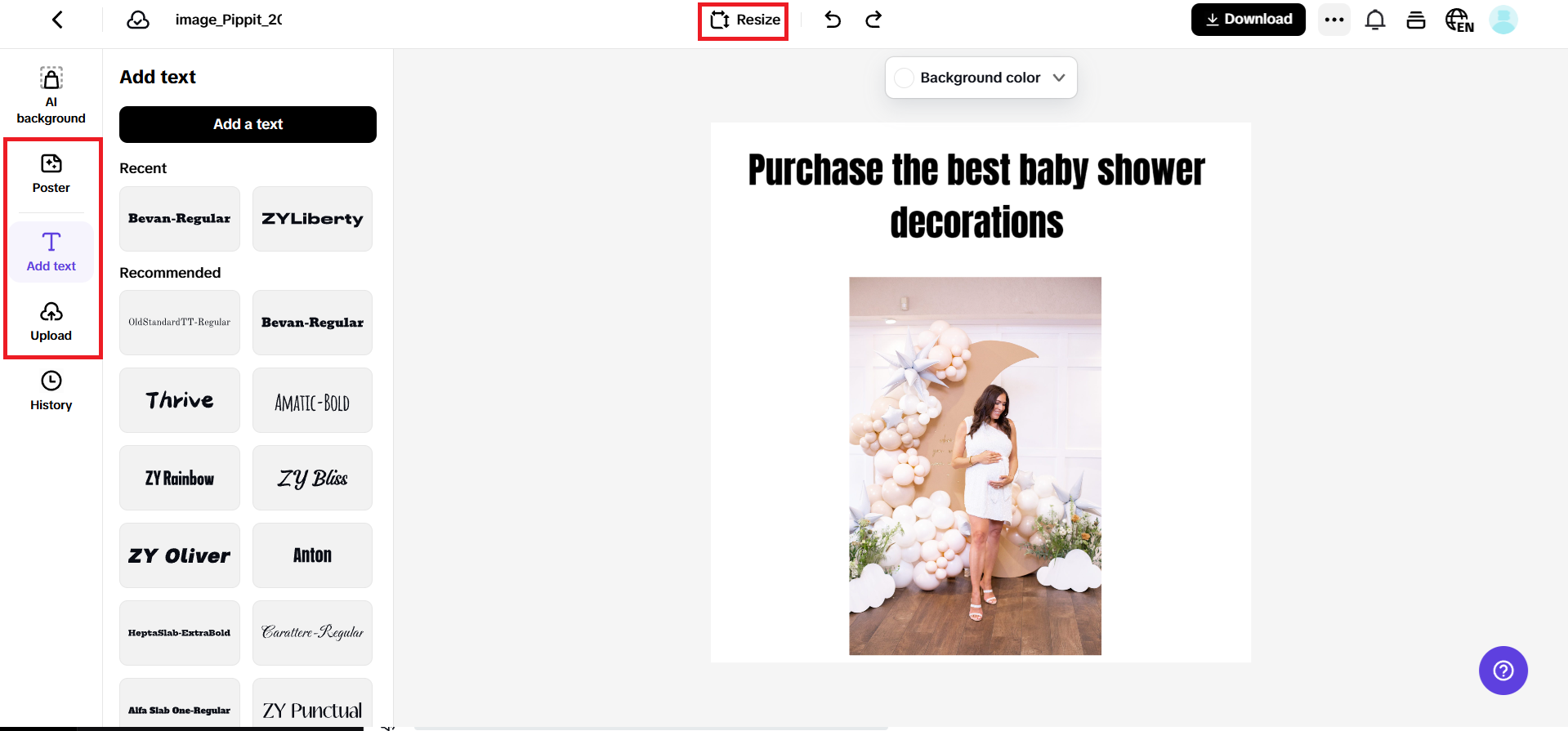 Upload image and text on the canvas