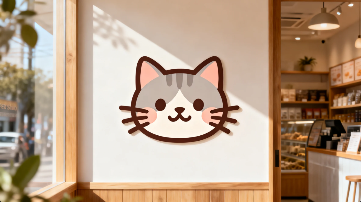Friendly cat head logo with soft features