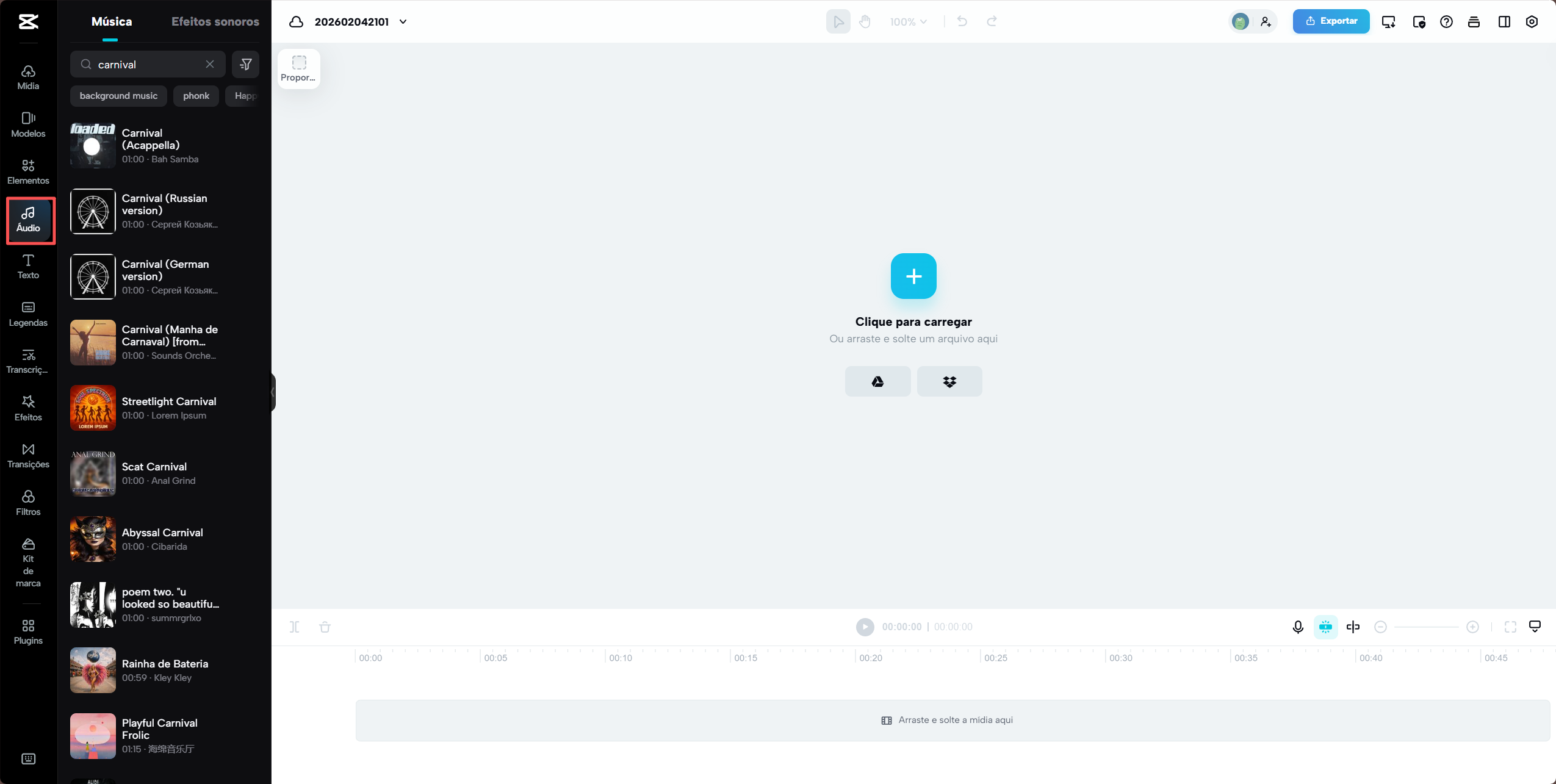 adicionar música de carnaval ao vídeo