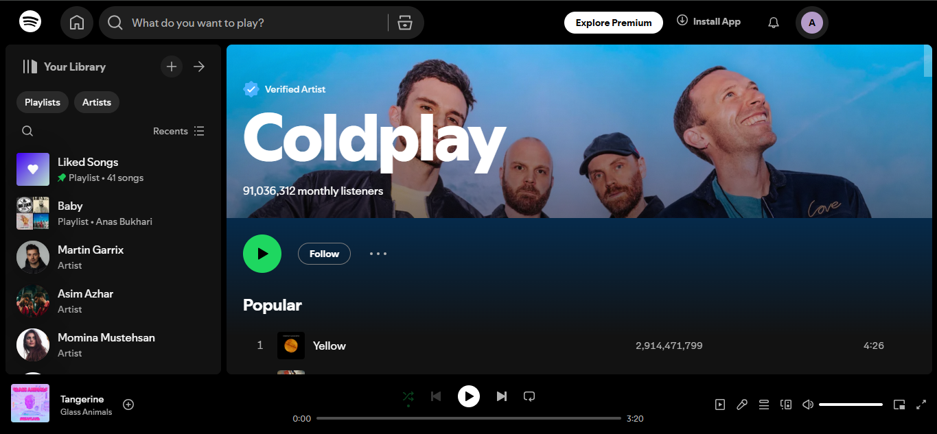 Coldplay - Included in the list of top 500 Spotify artists