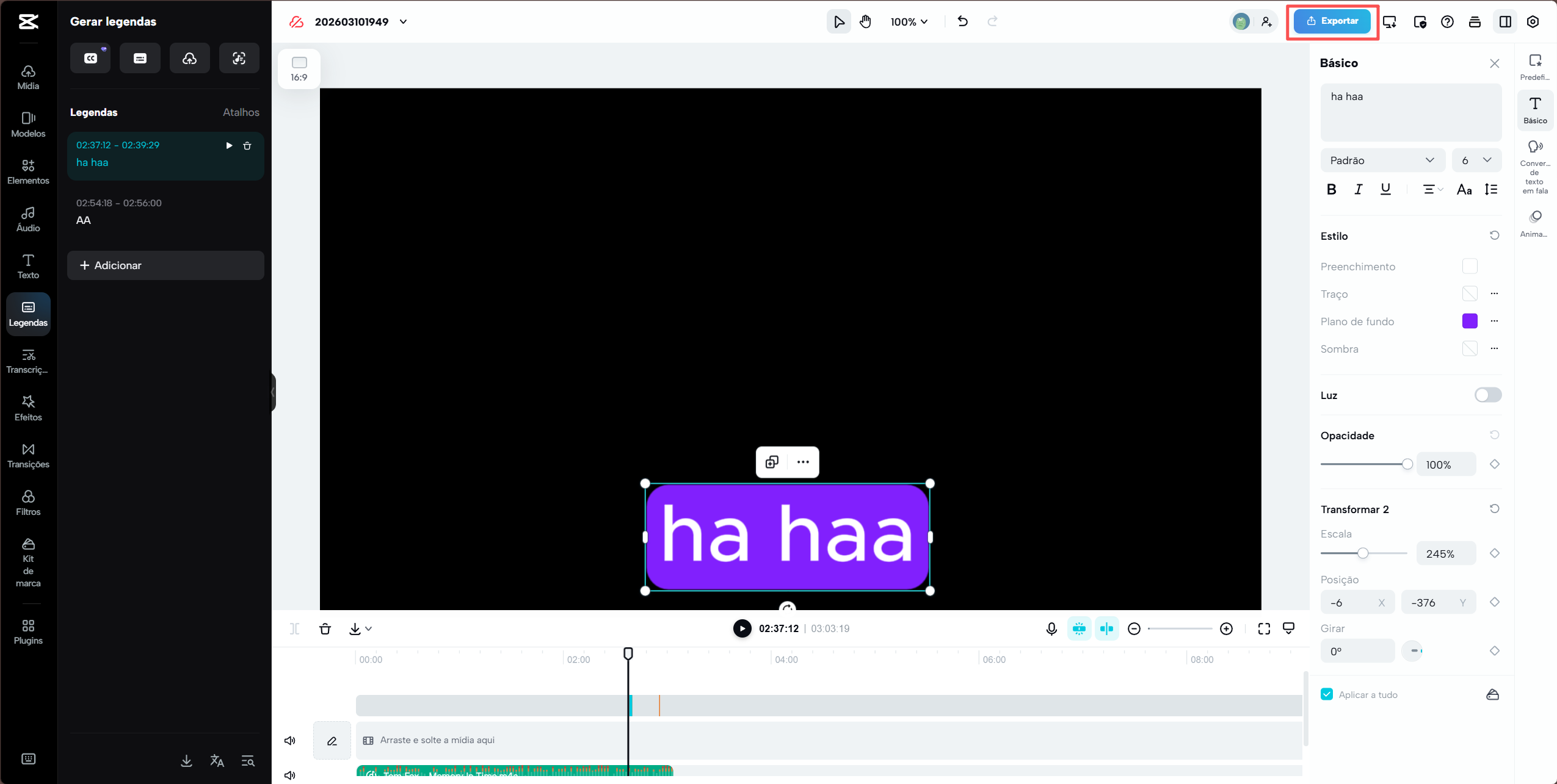 exportar vídeo final