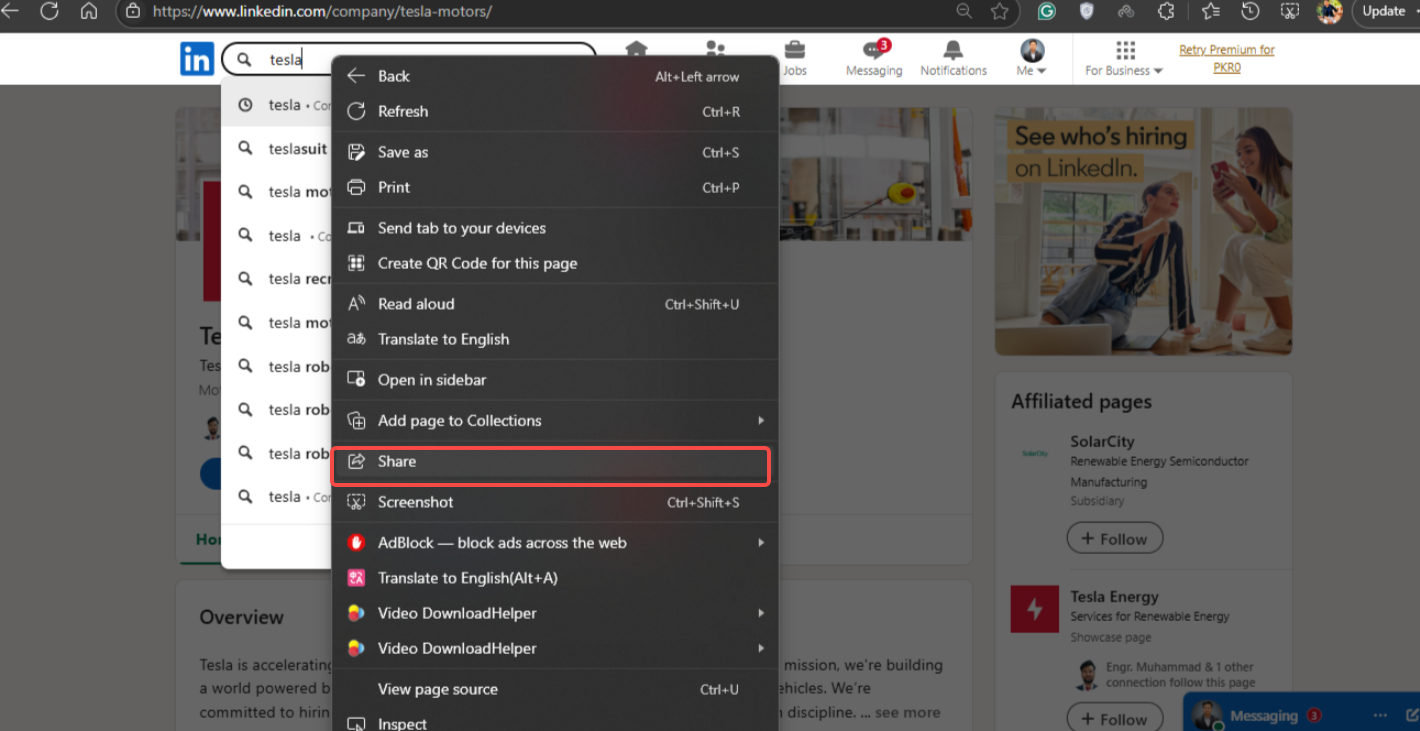 Kopiera URL:en från webbläsaren via dela.