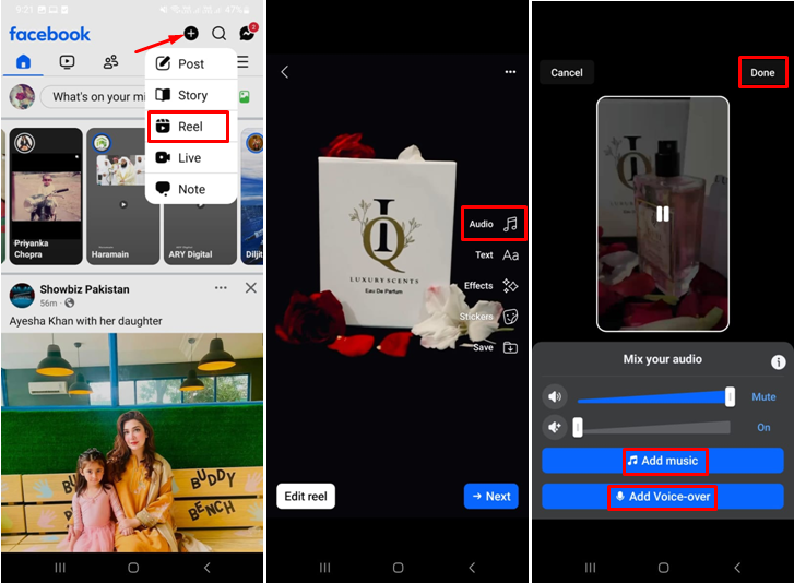 Changing background music on the Facebook Reel