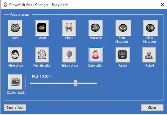 Interface of Clownfish Voice Changer - a user-friendly voice changer for Discord