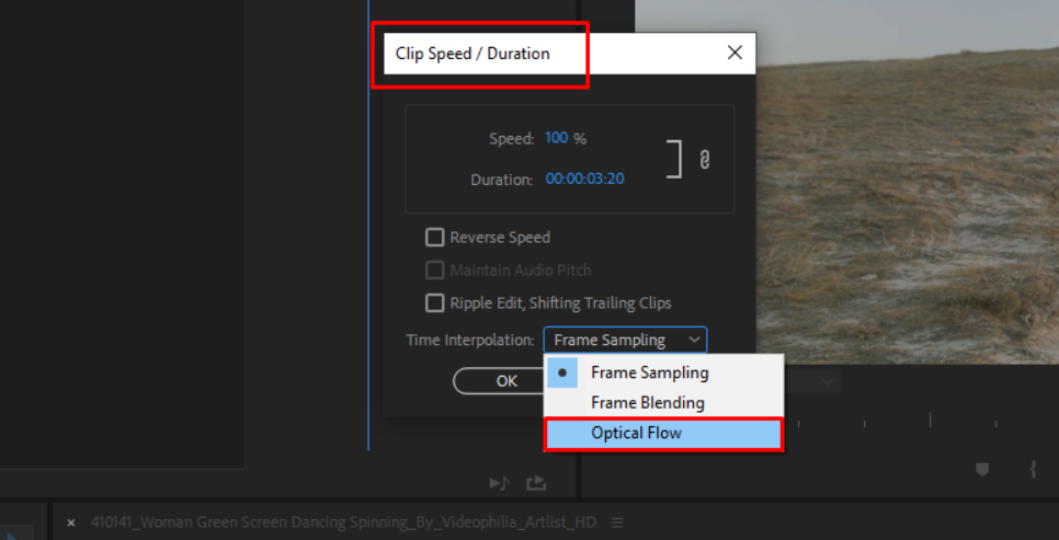 Utilisation du flux optique intégré dans Premiere Pro