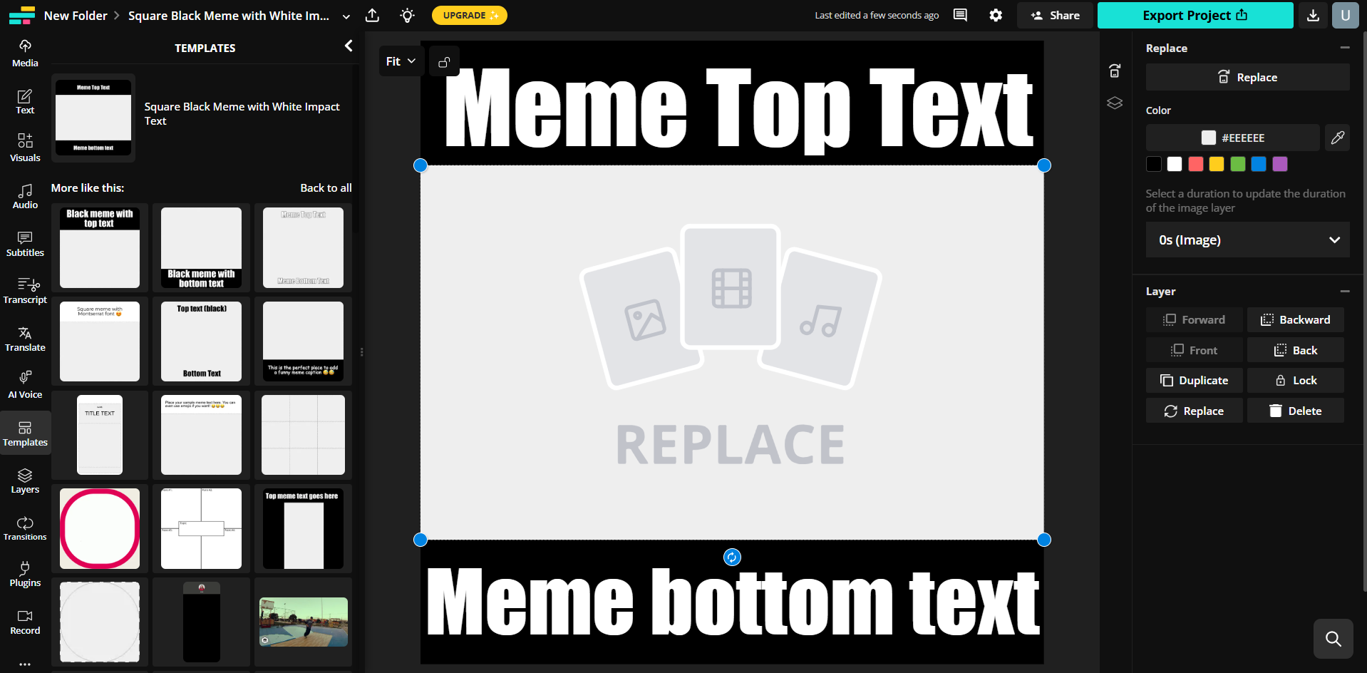 Interface of Kapwing - one of the best white text black background generator