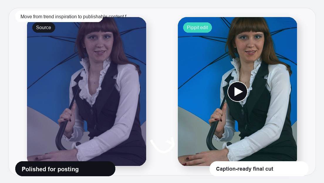 3 Photos Edit Video Maker: imagen realista para pasar de inspiración basada en tendencias a contenido publicable más rápidamente.