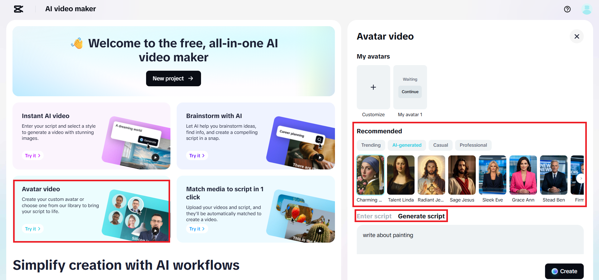 Enter script or create with AI
