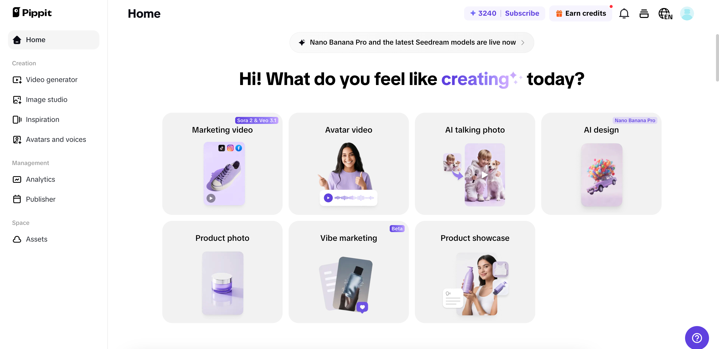 Domovská stránka Pippit