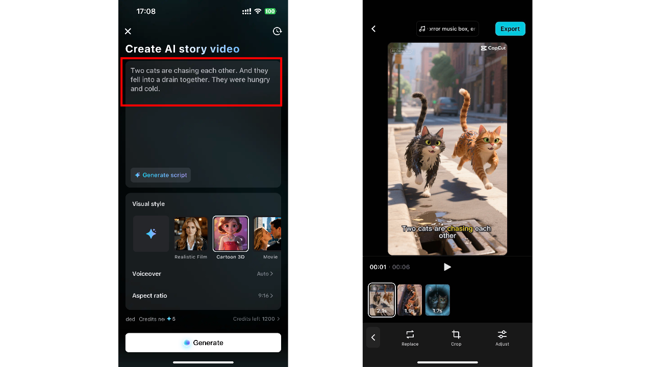 CapCut animation feature screenshot