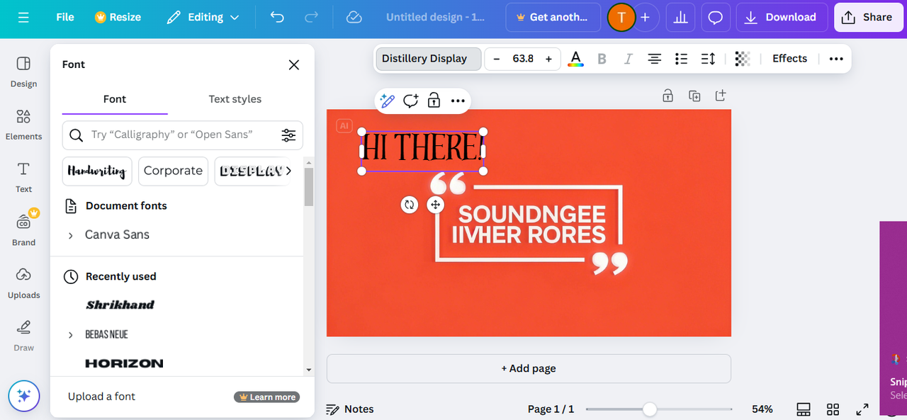 Antarmuka editor teks foto Canva
