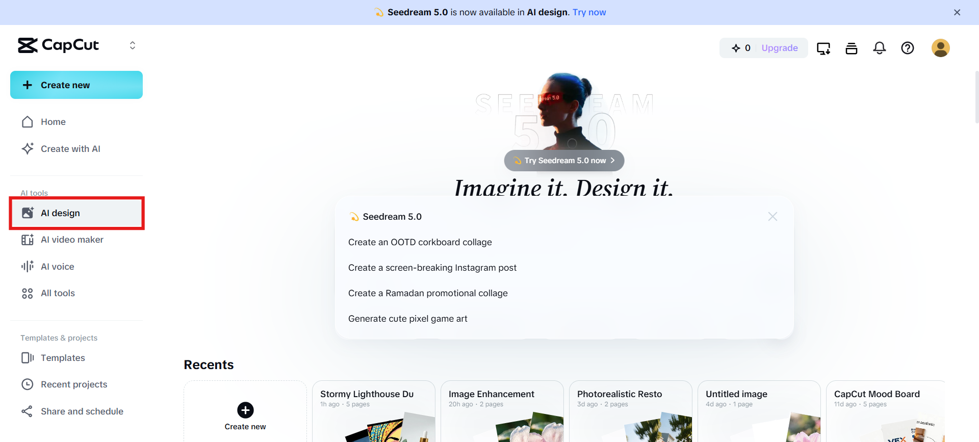 Access CapCut AI Design Online
