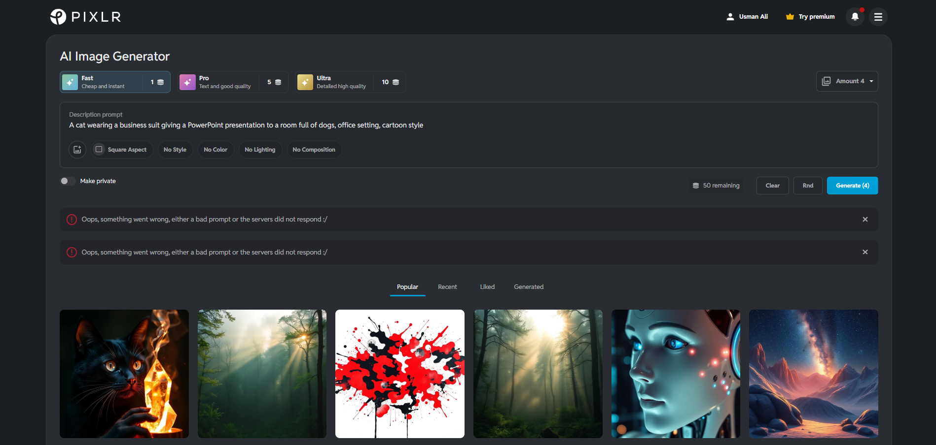 Schnittstelle von Pixlr – ein weiteres kostenloses Tool, um lustige KI-Bilder zu erstellen.
