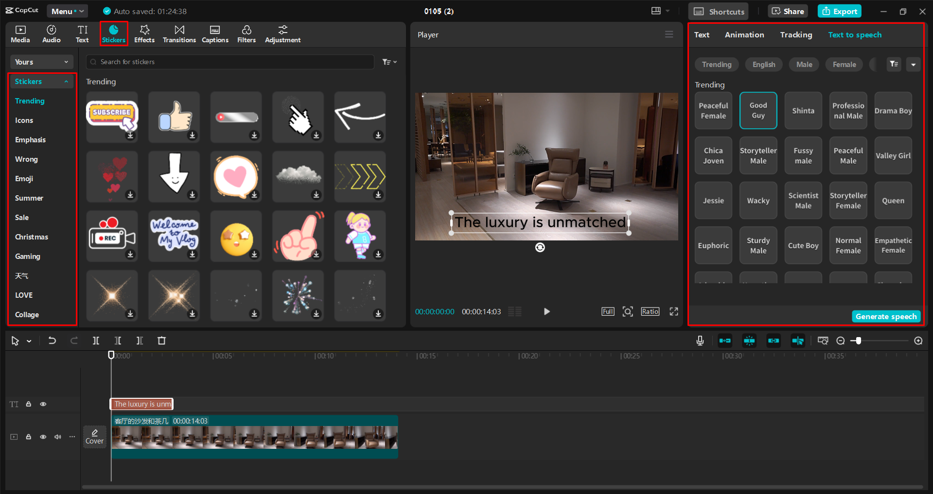 Personalizarea unui anunț video în editorul video CapCut desktop
