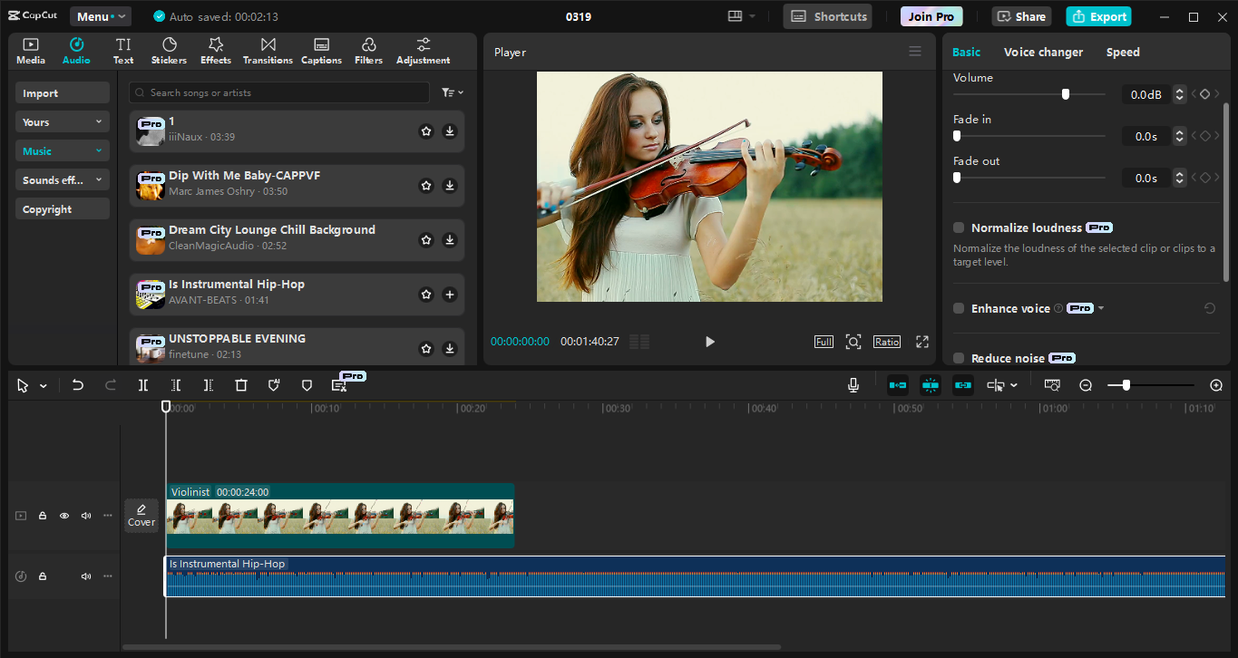 Antara muka CapCut editor video desktop